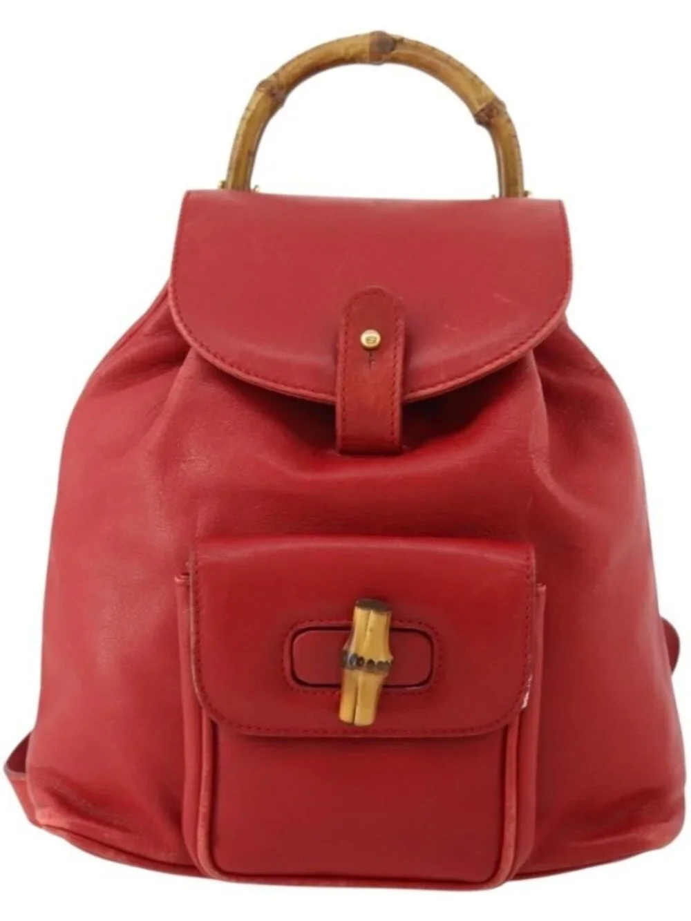 GUCCI Bamboo Backpack Leather Red Gold 003 1705 0030 Auth YKZ946